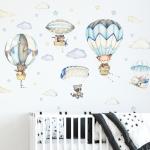 Whimsical Cartoon Animal Wall Decals - Panda and Foxes on Hot Air Balloon