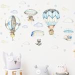 Whimsical Cartoon Animal Wall Decals - Panda and Foxes on Hot Air Balloon