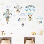 Whimsical Cartoon Animal Wall Decals - Panda and Foxes on Hot Air Balloon