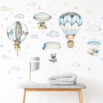 Whimsical Cartoon Animal Wall Decals - Panda and Foxes on Hot Air Balloon