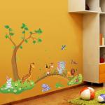 3D Cartoon Jungle Animal Tree Bridge Wall Stickers