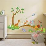 3D Cartoon Jungle Animal Tree Bridge Wall Stickers