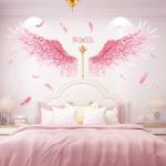 Pink Feathers Wings Wall Stickers - DIY Cartoon Girl Decals for Kids' Rooms