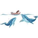 Cartoon Girl Whales Wall Sticker - DIY Seagrass Decals