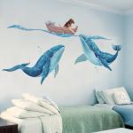 Cartoon Girl Whales Wall Sticker - DIY Seagrass Decals