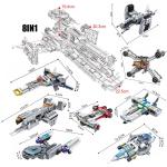 Space Battleship Aircraft Fighter Building Blocks - 8-in-1 Set, 941pcs