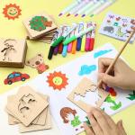 20 pcs Montessori Wooden DIY Painting Stencils: Unlock Creativity in Kids