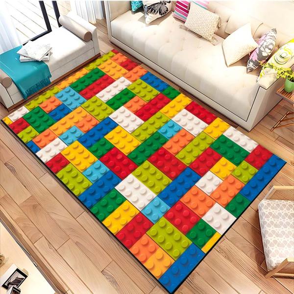 Vibrant Geometric Building Blocks Toy Carpet: Playful Room Decor!