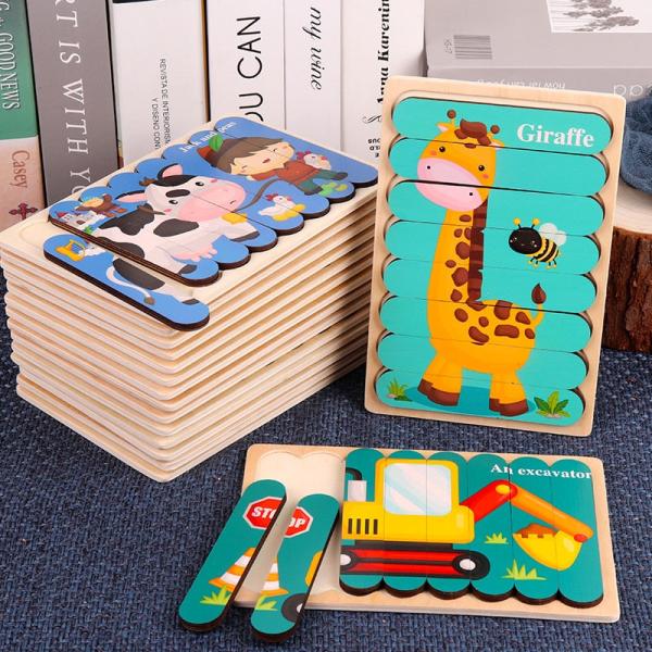 Double-Sided Strip 3D Wooden Puzzles for Kids